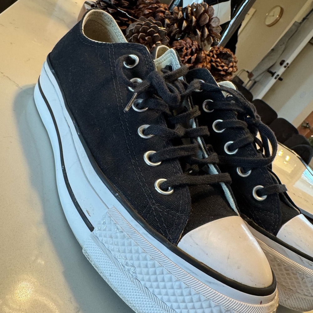 Black and White Platform Sneakers with Canvas Upper